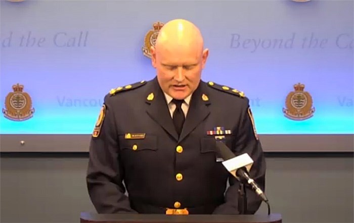  Vancouver police chief Adam Palmer speaks at a press conference Monday about the gang shooting that led to the death of a 15-year-old Coquitlam boy.