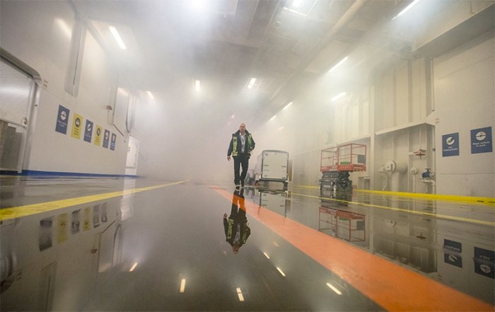  Safety auditor Dave Gymer works with B.C. Ferries crew from one of the car decks during a rescue drill aboard the Spirit of Vancouver Island at Swartz Bay terminal.   Photograph By ADRIAN LAM, Times Colonist