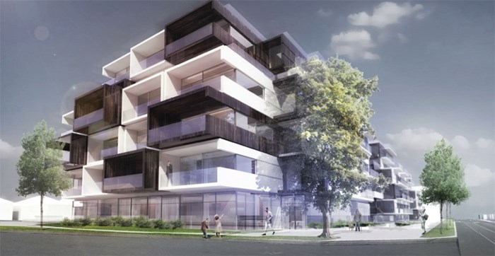 These contemporary condo buildings are proposed for the south-east corner of Oak and 64th. Images: Arno Matis Architecture via City of Vancouver