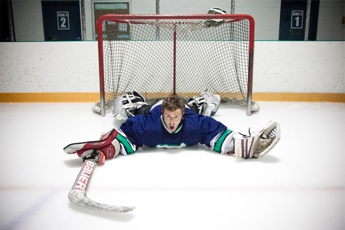  Grant Lawrence will be stacking the pads for a team of Canadian musicians taking on ex-NHL players at the JUNO Cup, March 23 at Burnaby’s Bill Copeland Sports Centre. Photo Christine McAvoy