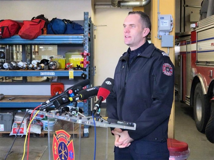  Capt. Jonathan Gormick, public information officer with Vancouver Fire and Rescue Services, speaks to the media Feb. 1. Photo Jessica Kerr