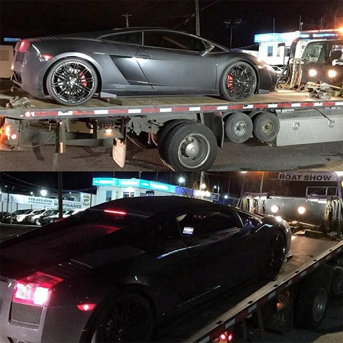  A patrol officer spotted flames shooting from the exhaust pipes of this Lamborghini just after midnight on Saturday, Feb. 3, 2018.