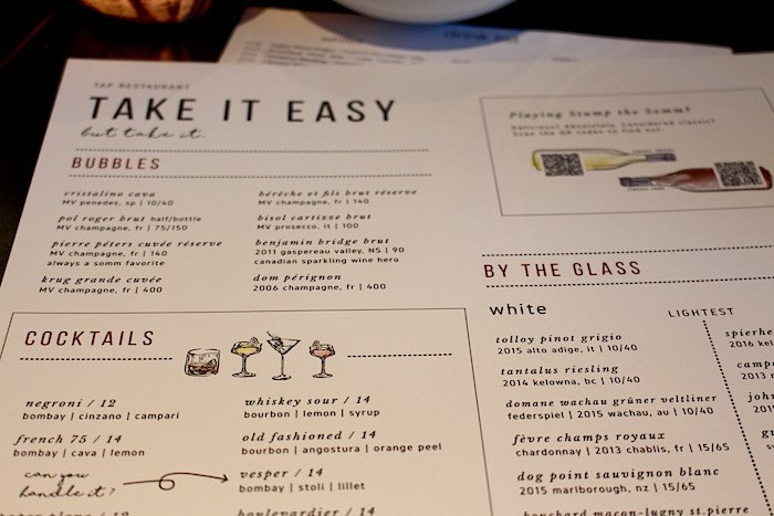 Menu at Tap Restaurant in Surrey (Lindsay William-Ross/Vancouver Is Awesome)