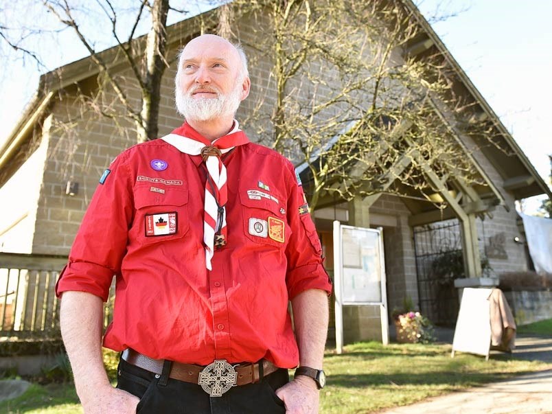  Neil Seedhouse has been a volunteer scout leader for 21 years. His 47th Scout troop is in danger of losing its home of the last 86 years due to the pending sale of St. Mark’s Anglican Church in Kitsilano. Photo Dan Toulgoet