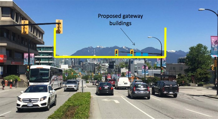  This view corridor, as seen from 10th Avenue and Cambie Street, is what has been at issue for some city councillors and 