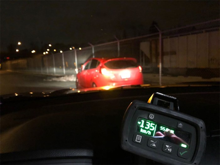  The driver of this 2014 Ford Fiesta was caught going 135 km/h in a 50 zone. Photo Vancouver Police Department/Twitter