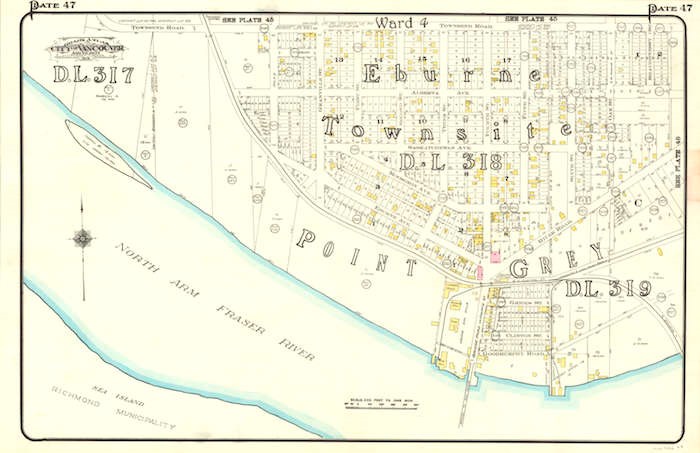  Eburne on the Vancouver side, then known as Point Grey. Later it would become Marpole. Mr. Eburne also gave his name to the first community on the south side of the Marpole Bridge, on Sea Island, now Richmond and the home of YVR airport (Photo: Vancouver Archives)