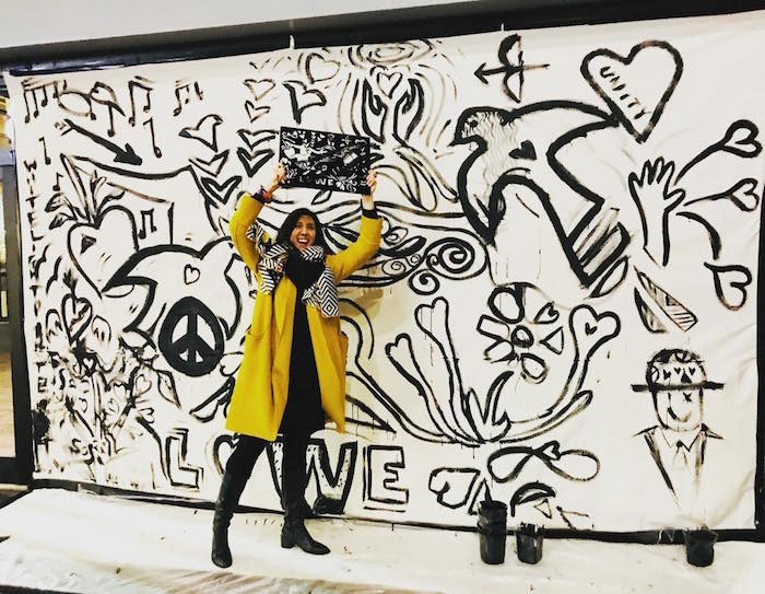  Artist Aurelia Bizouard in front of her canvas (