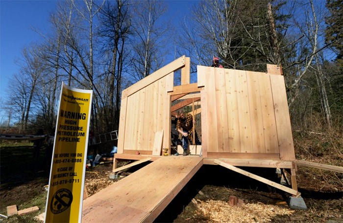  Construction of a permanent watch house near the Kinder Morgan tank farm. Photo: Jennifer Gauthier