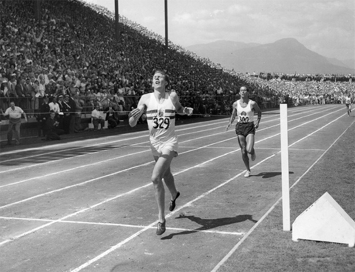  The reverberations of Roger Bannisters’ victorious race at the newly constructed Empire Stadium in Hastings Park Aug. 7, 1954 are still felt today. Photo BC Sports Hall of Fame