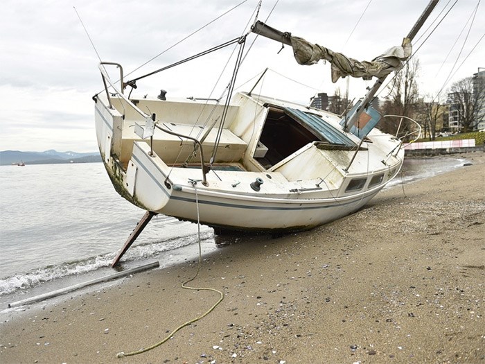  This sailboat washed up on Sunset Beach Friday. So far it’s unknown who the owner is. Photo Dan Toulgoet