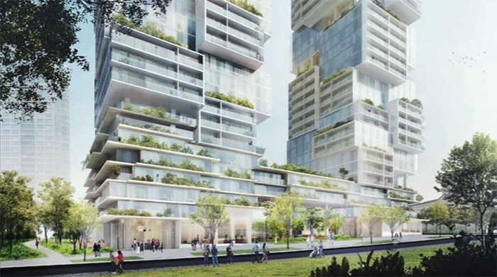  Büro Ole Scheeren's design for the pair of towers is notable for its tiered, landscaped terraces. Image via City of Vancouver planning