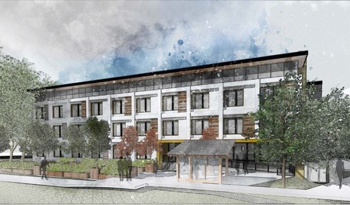 An architectural rendering of the temporary modular housing complex approved this week for Kaslo Street.