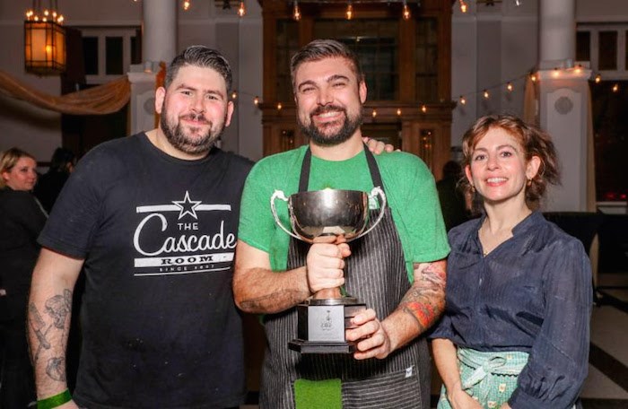  Chefs Tim Evans, Alessandro Vianello, and Elizabeth Bryan with the Curry Cup (Photo by Charles Zuckermann)