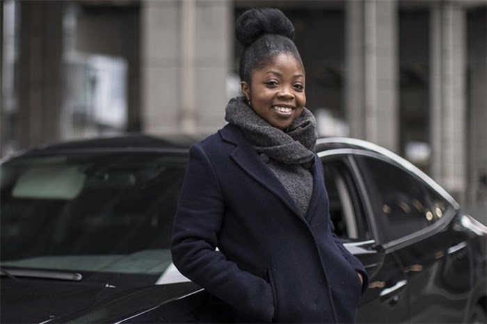  Aisha Addo, founder of DriveHer, a ride-hailing service for women, poses for a photo in Toronto on Saturday, March 31, 2018. THE CANADIAN PRESS/Chris Young