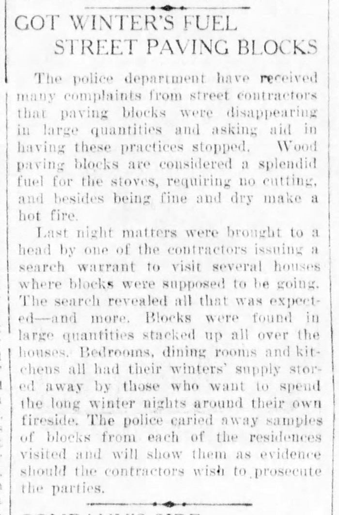 An article about wooden pavers from Nov. 12, 1909 in the Vancouver Daily World. Courtesy of Patrick Gunn, Heritage Vancouver Society
