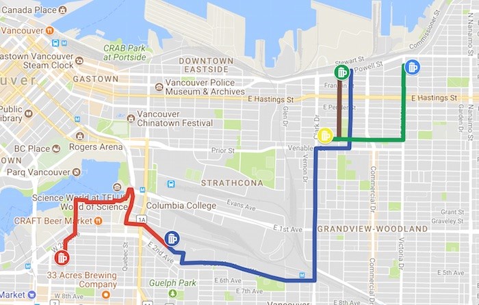  Vancouver Beer Run map (