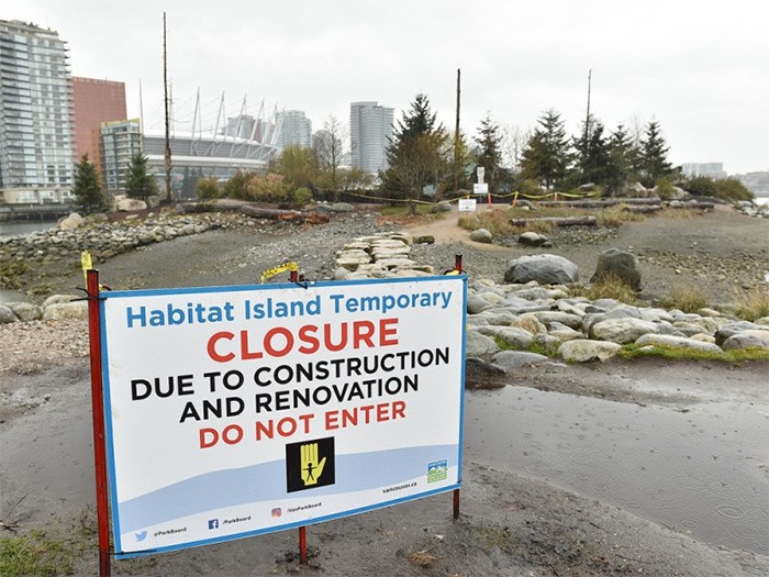  Vancouver Park Board is asking the public to stay off Habitat Island for the time being until a rotting wildlife pole, that is currently home to a pair of nesting Northern Flicker woodpeckers, can be removed. Photo Dan Toulgoet