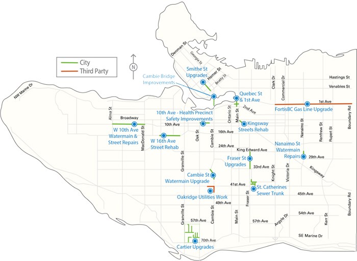  Map of spring construction projects. Courtesy City of Vancouver