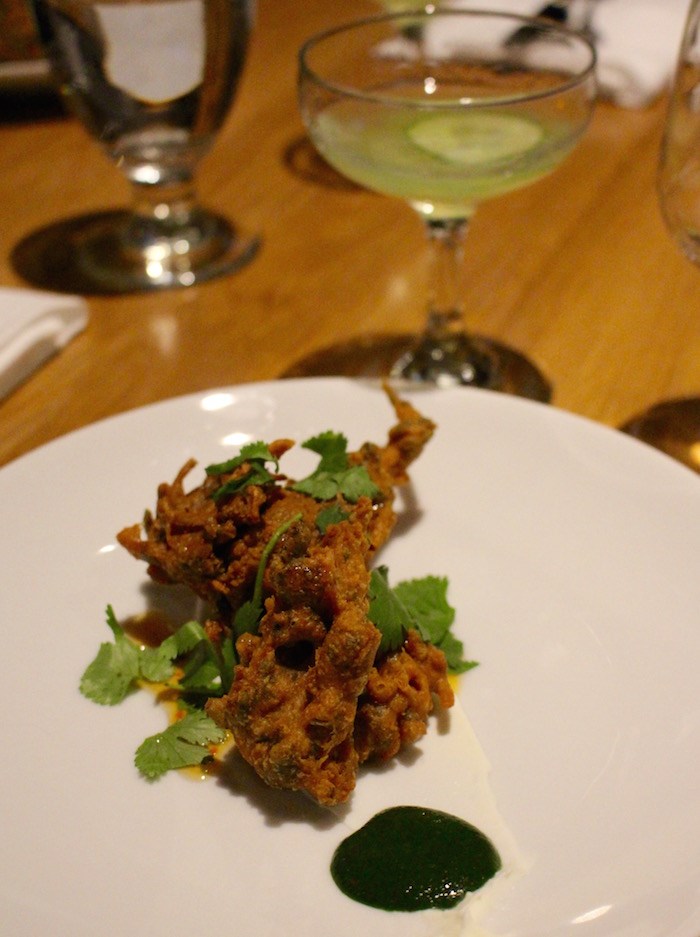  Sunchoke and nettle pakora with cocktail made using Ampersand Distilling Co. Gin (Lindsay William-Ross/Vancouver Is Awesome)