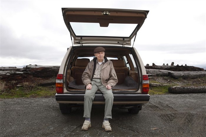  Frank Harding, 98, sits in his Volvo in Courtenay, B.C. on Friday, April 6, 2018. Harding is 98 years old and most days he drives his 1990 Volvo sedan to the Comox Recreation Centre where he works out. THE CANADIAN PRESS/Jen Osborne