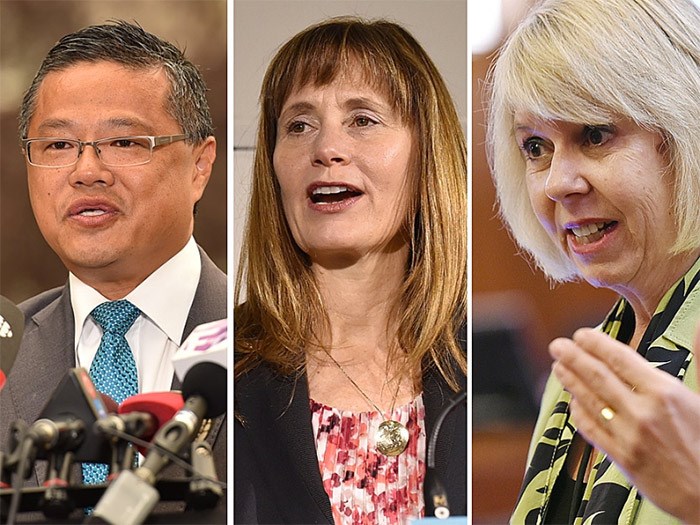  Raymond Louie, Shauna Sylvester and Adriane Carr are all in the mix as possible mayoral candidates. Only Sylvester has declared a run, although she said she will step aside if another candidate emerges that can better unify the city. Photo Dan Toulgoet