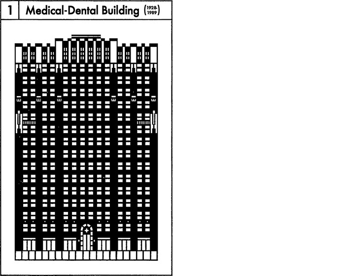  1. the Georgia Medical-Dental Building (1928-1989, a 17-storey art deco tower directly across from the second Hotel Vancouver, designed by the same architects as the Marine Building)