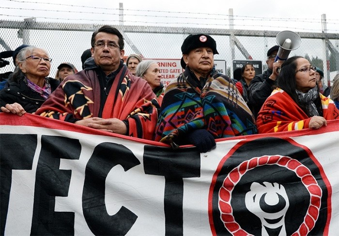  Grand Chief Stewart Phillip, president of the Union of B.C. Indian Chiefs, on the protest lines in Burnaby, April 7. - Jennifer Gauthier