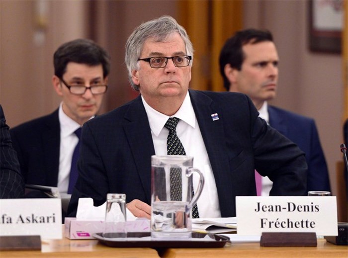  The Senate committee on National Finance hears from Jean-Denis Frechette, Parliamentary Budget Officer, during a meeting on Parliament Hill, in Ottawa on Tuesday, Oct. 31, 2017. A federal spending watchdog says it could cost federal coffers more than $76 billion a year to provide a national, guaranteed minimum income similar to the one being tested in Ontario. THE CANADIAN PRESS/Sean Kilpatrick