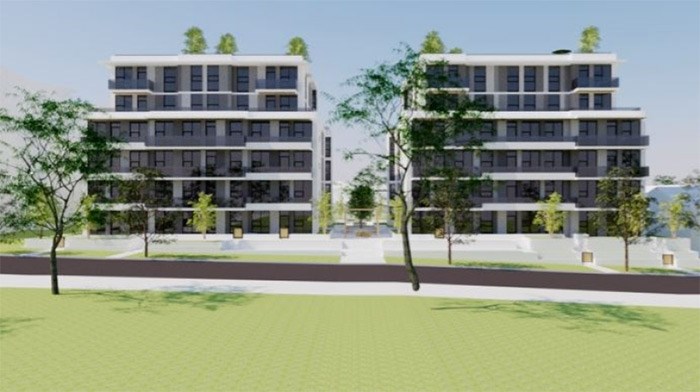  This pair of condo buildings is proposed by iFortune Homes for West 59th Avenue at Yukon Street, overlooking Winona Park. Image via City of Vancouver planning
