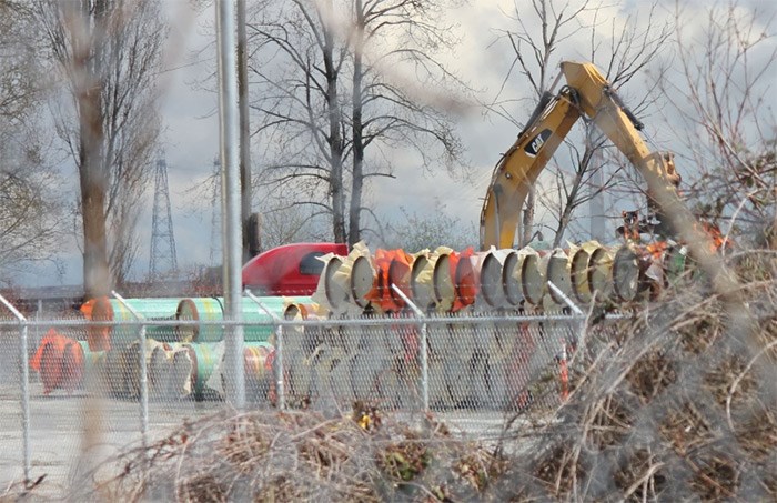  Kinder Morgan’s staging facility in New West has been receiving pipe shipments over the last week.   Photograph By Contributed, Peter McCartney