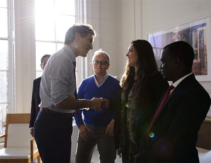  Canadian Prime Minister Justin Trudeau participates in a discussion with LGBTQ rights advocates in the Commonwealth, who are part of the Commonwealth Equality Network, while in London, Thursday, April 19, 2018. Trudeau is in London to take part in the Commonwealth Heads of Government Meeting. THE CANADIAN PRESS/Sean Kilpatrick