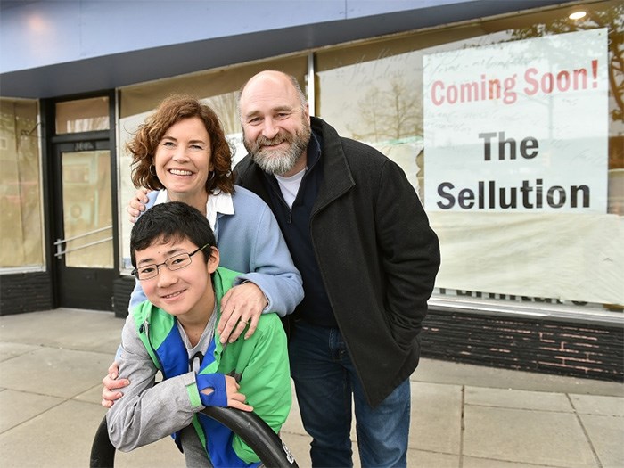  Co-owners of The Sellution Tanya and Greg Johnston, and 13-year-old son Nickolas, at the soon-to-be new location at the corner of Main and 20th Avenue.   Photograph By Dan Toulgoet