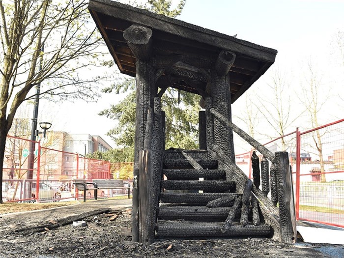  The playground at Andy Livingstone Park suffered extensive damage in a fire early Friday morning. Photo Dan Toulgoet