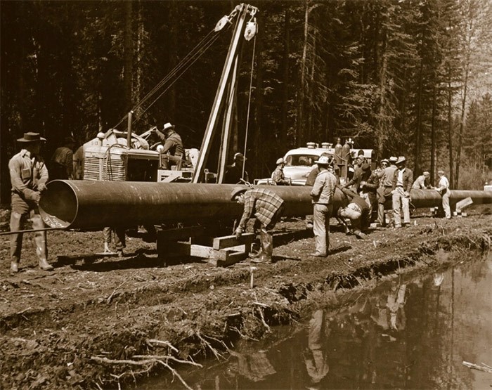  Workers construct the Trans Mountain pipeline from Edmonton to Burnaby in 1952.