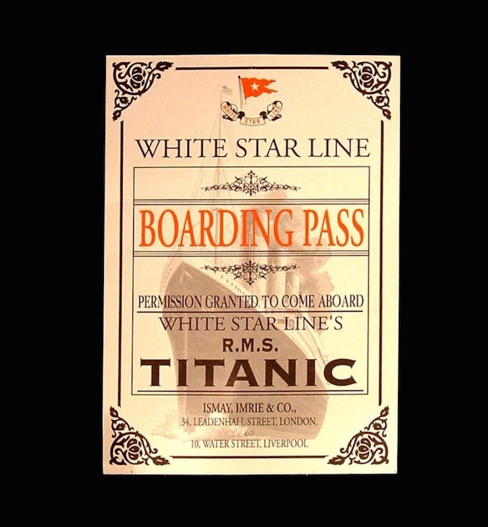  Titanic boarding pass (Titanic: The Artifact Exhibition)