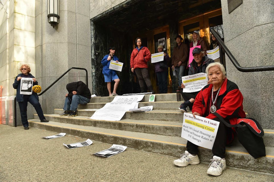  Protesters blocked access to City Hall this morning. Photo Dan Toulgoet