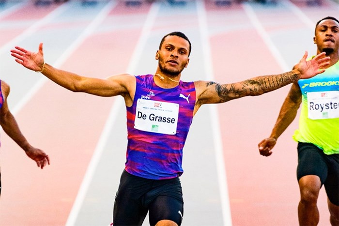  Andre De Grasse wins at the sold out 2017 Vancouver Sun Harry Jerome Track Classic.