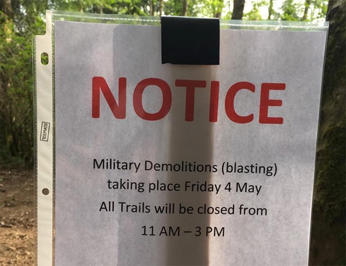  A sign posted outside the former Blair Rifle Range Lands warns trail users to keep out Friday. photo supplied