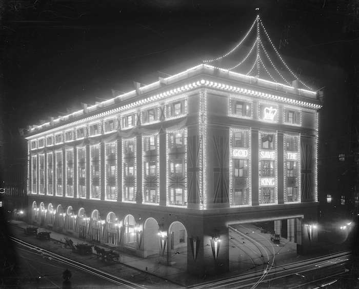  BC Electric Railway building illuminated for the visit of the Duke of Connaught, 1912 (Vancouver Archives)