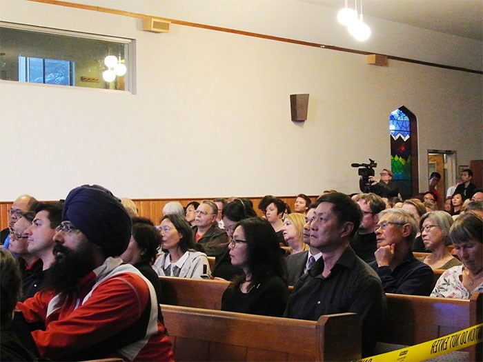  It was a packed house Wednesday night at Brighouse United Church where panelists and audience members discussed all things housing. Photo Alexander Kurial