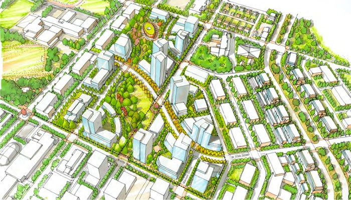  Artist's sketch of the proposed 21-acre Heather Lands redevelopment. Image via City of Vancouver