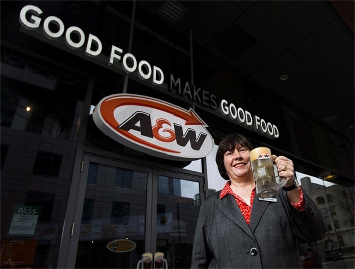  A&W CEO Susan Senecal poses for a photo outside one of the company's many Canadian locations in Toronto on Wednesday, February 8, 2017. THE CANADIAN PRESS/Nathan Denette