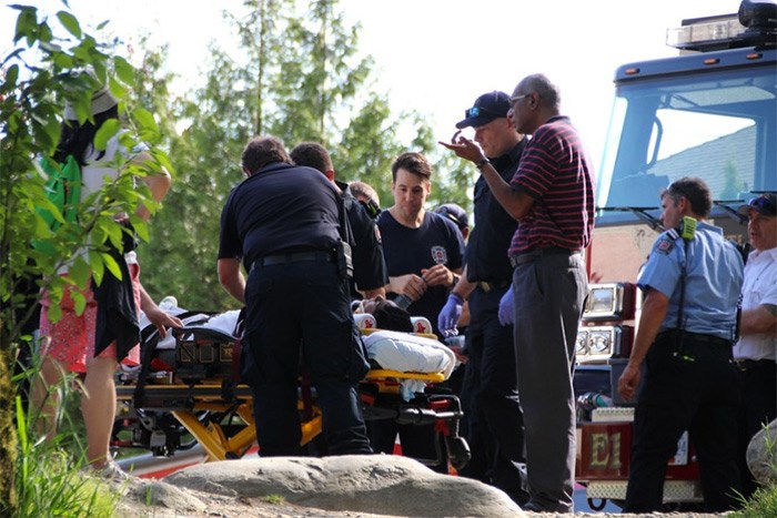  A male teen was taken to hospital with non life-threatening injuries after falling more than 25 feet down Crystal Falls on Sunday afternoon.   Photograph By Shane MacKichan