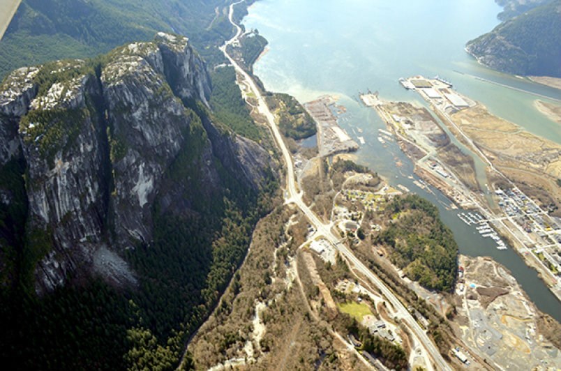  An aerial view of the Stawamus Chief and the surrounding area.