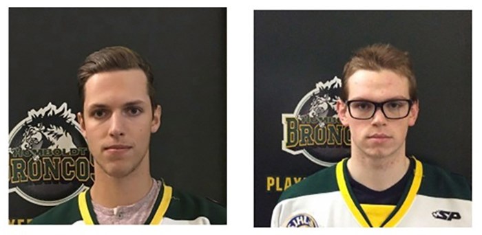  Humboldt Broncos players Xavier Labelle (left) and Parker Tobin (right) are shown in undated team photos. A coroner involved in the Humboldt Broncos bus crash says it wasn't until an injured player woke up in hospital and said he was a different person that officials realized there had been a big mistake in identifying the dead. THE CANADIAN PRESS/HO - Saskatchewan Junior Hockey League 