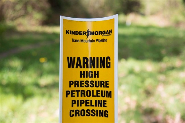  A sign where buried pipelines are located is seen in Burnaby B.C.