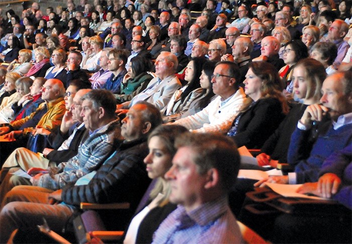  Concerned and angry, West Vancouverites nearly filled Kay Meek Thursday for a non-political two hall meeting that turned into a politically charged discussion about the impacts of the NDP-backed school tax. photo Paul McGrath, North Shore News