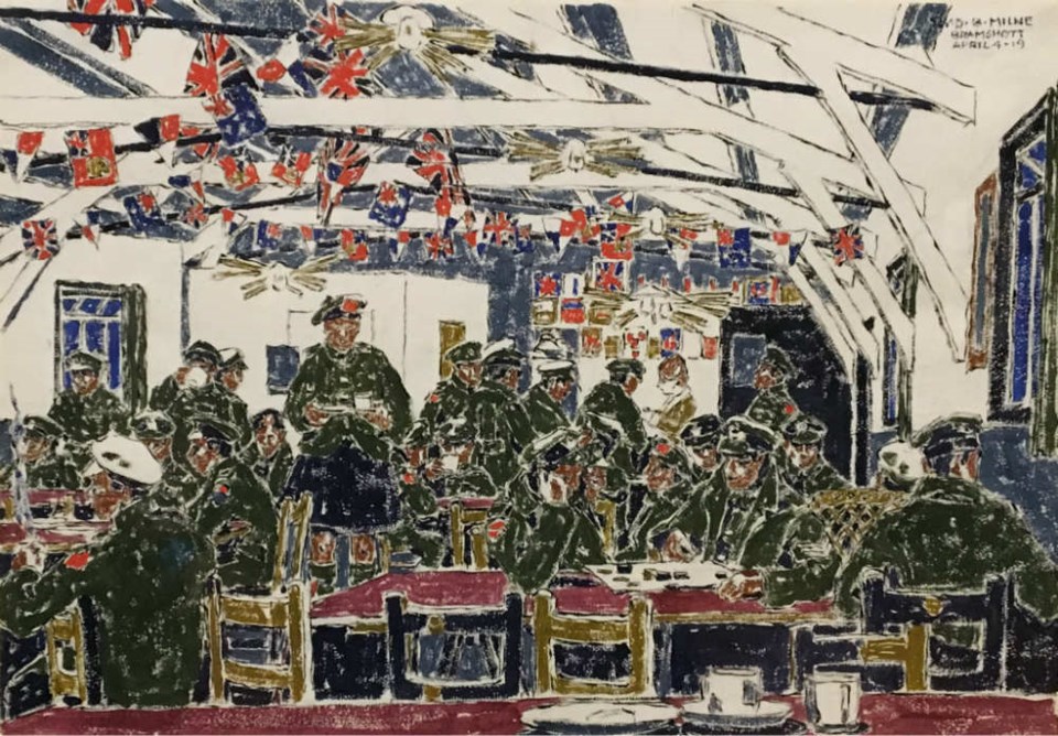 Bramshott: Interior of the Wesleyan Hut - watercolour over graphite - National Gallery of Canada, Ottawa - Transfer from the Canadian War Memorials 1921