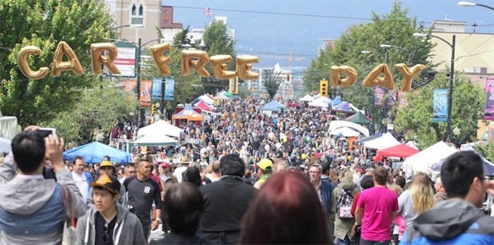  Car Free Day events across the city draw sizable crowds. Ironically, that also includes people in cars. Photo Car Free Day Vancouver/Facebook